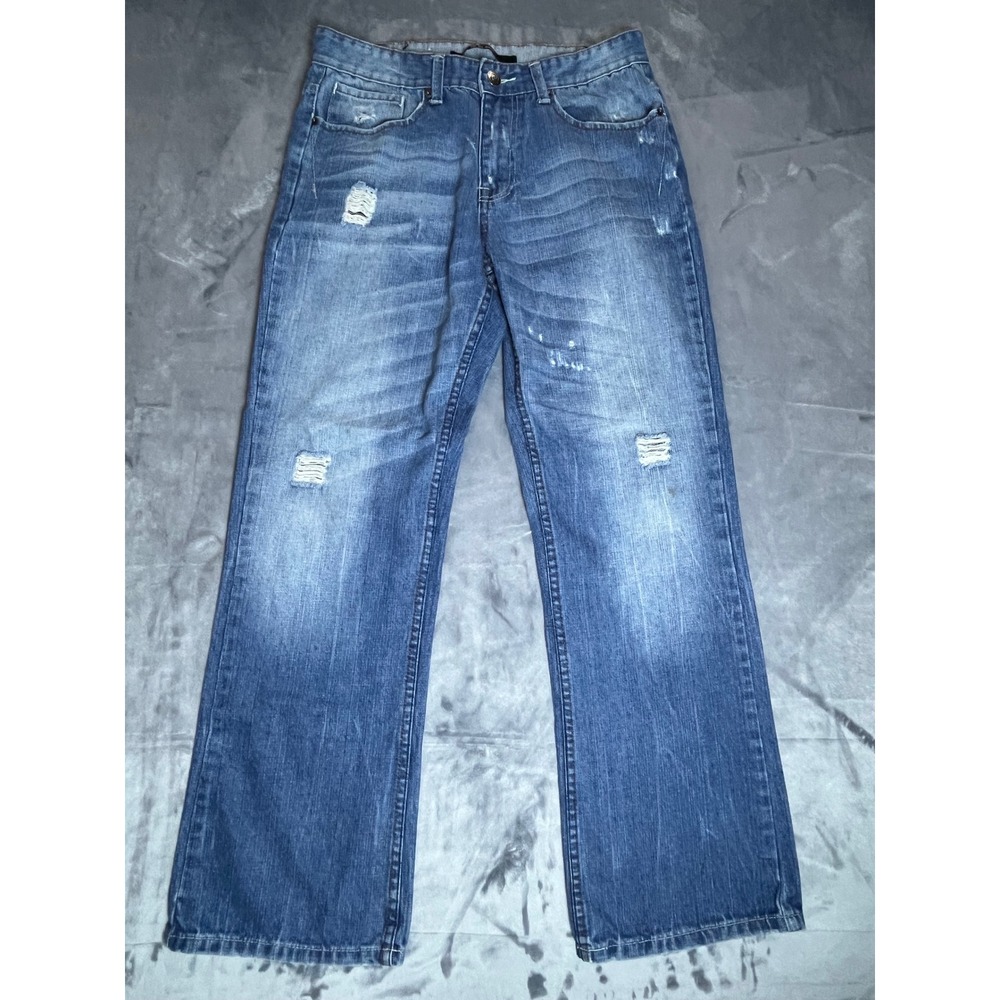 BLACK Jeans Mens 32x32 Blue Distressed Baggy Denim Straight Leg Cotton